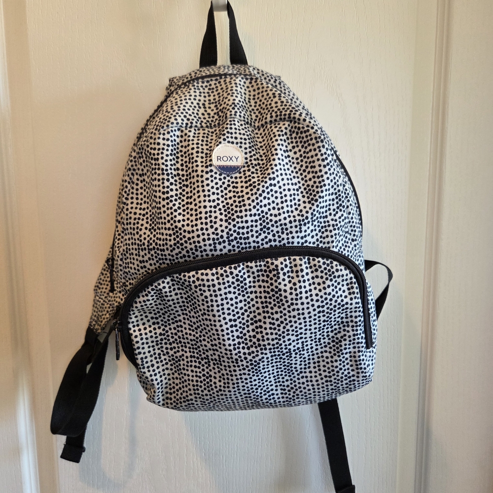 ROXY Quiksilver Multi-Pocket Small Mini Backpack Y2K White Black Polkadots Cali